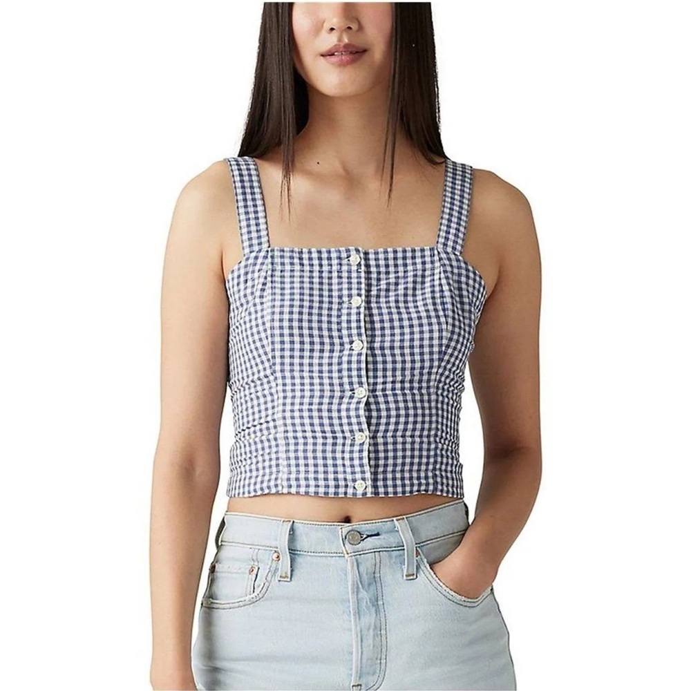 Levi's® Linen Lottie Blue and White Checkered Crop Top NWT